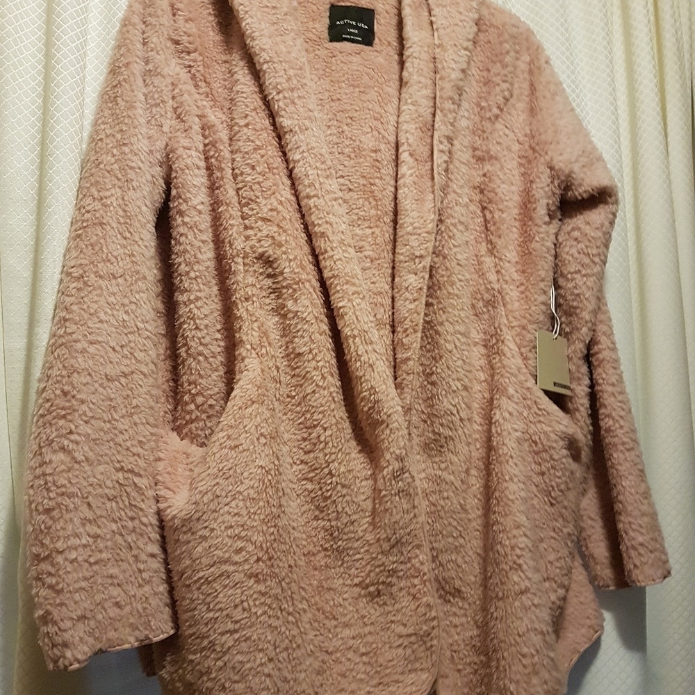 ONE LEFT! MED.  Blush Fuzzy  Hooded Cardigan - Picture 3 of 6